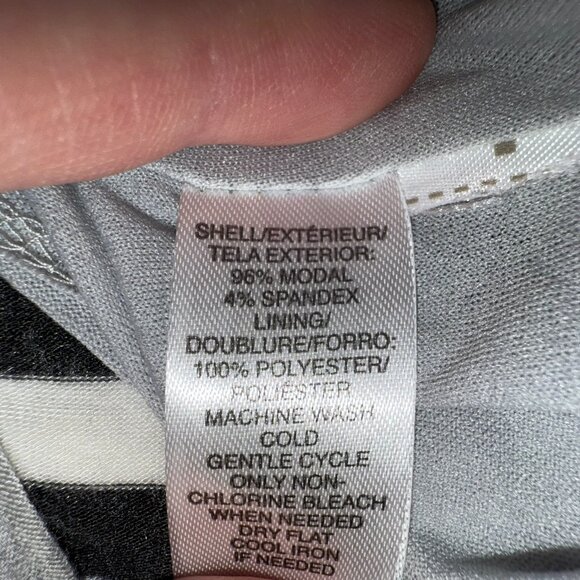 Loft Black/Gray/White Striped Sleeveless Stretch Dress - Faux Wrap - Medium - Picture 5 of 8